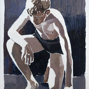 Clara Adolphs, Boy, Crouching, 2025, oil on linen, 54 x 75 cm