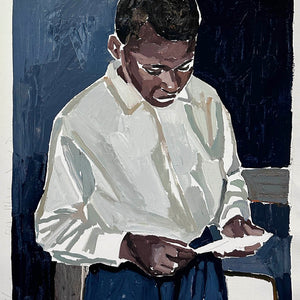 Clara Adolphs, Boy, Reading I, 2025, oil on linen, 71.5 x 54.5 cm 