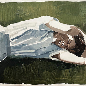 Clara Adolphs, Woman laying on her side, 2021, oil on linen, 67.5 x 98 cm