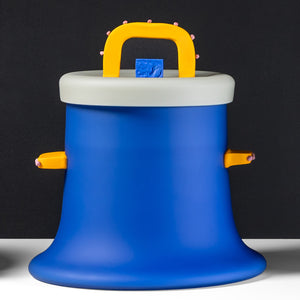 Drew Spangenberg, Container #12 (Memphis Blue), 2025, blown, cold-worked and hot joined glass, sandblasted and sealed, 28 x 27 cm. Photography by Pippy Mount
