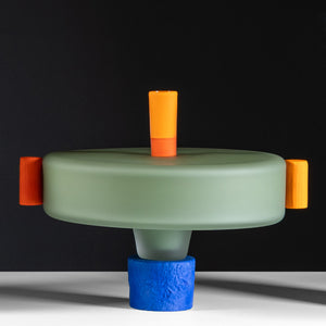 Drew Spangenberg, Container #14, 2025, blown, cold-worked and hot joined glass, sandblasted and sealed, 24 x 31.5 cm. Photography by Pippy Mount