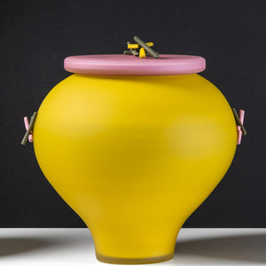 Drew Spangenberg, Container #17 (Styx), 2025, blown, cold-worked and hot joined glass, sandblasted and sealed, 29 x 30 cm. Photography by Pippy Mount