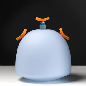Drew Spangenberg, Container #18, 2025, blown, cold-worked and hot joined glass, sandblasted and sealed, 24 x 21 cm. Photography by Pippy Mount