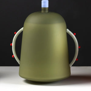 Drew Spangenberg, Container #6, 2025, blown, cold-worked and hot joined glass, sandblasted and sealed, 29 x 25 cm.  Photography by Pippy Mount