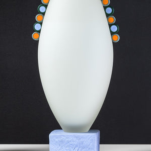 Drew Spangenberg, Container #7 (Grecian), 2025, blown, cold-worked and hot joined glass, sandblasted and sealed, 40 x 18 cm. Photography by Pippy Mount