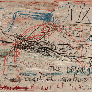Georgia Spain, The Voyage, 2025, oil, oil stick, charcoal, and pastel on unbleached cotton, 198 x 270 cm