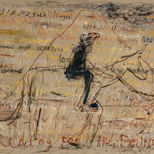 Georgia Spain, Riding for the Feeling, 2025, oil, oil stick, charcoal, and pastel on unbleached cotton, 198 x 270 cm
