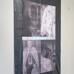 Tony Garifalakis, Untitled Study (installation view), 2023, inkjet prints on Panama Canvas, PVC sheeting, aluminium tape, u-nails, and nickel eyelets, 270 x 200 cm