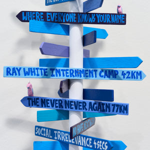 Lucas Grogan, A Guide (with galahs) (detail image), 2025, wood, polymer, acrylic, and motor, 110 x 25 x 25 cm