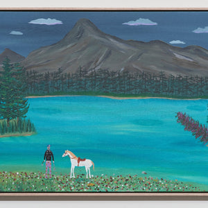 Marc Etherington, Bear Fighter at the Jack Lake, 2023, acrylic on canvas, 123.5 x 63.5 cm