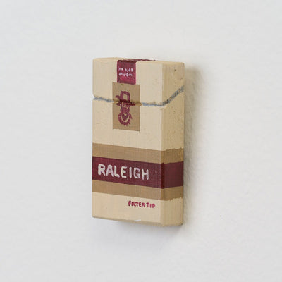 Marc Etherington's cigarette packs at Hugo Michell Gallery, 2024.