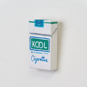 Marc Etherington's cigarette packs at Hugo Michell Gallery, 2024.