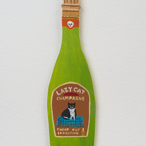 Marc Etherington, Lazy Cat Champagne, 2024, acrylic on hand cut board 35 x 10 cm irregular