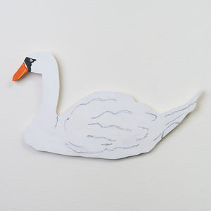 Marc Etherington, Swan #1, 2024, acrylic on hand cut board, 23 x 41.5 cm irregular