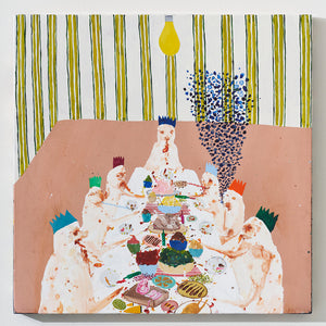 Richard Lewer, The dinner party, 2023, acrylic on copper, 75 x 75 cm