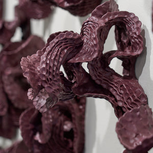 Sam Gold, Devotion left its stain (detail), 2026, dirty porcelain & heat cured enamel, 96 × 210 × 24 cm,