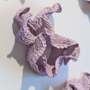 Sam Gold, Before you bite, wipe the milk (detail), 2026, dirty porcelain & heat cured enamel, 93 × 115 × 15 cm