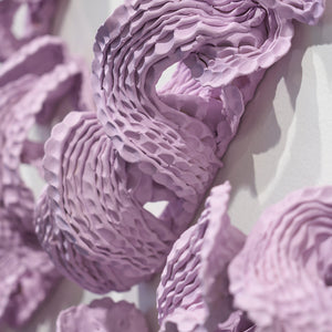 Sam Gold, Heartbeats, heard through pillows (detail), 2026, dirty porcelain & heat cured enamel, 210 × 296 × 18 cm