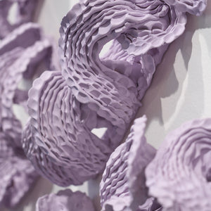 Sam Gold, Heartbeats, heard through pillows (detail), 2026, dirty porcelain & heat cured enamel, 210 × 296 × 18 cm