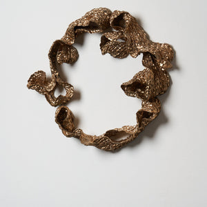 Sam Gold, The trick is knowing when to hold, 2024, stoneware and gold enamel, 50 x 58 x 10 cm irreg. 