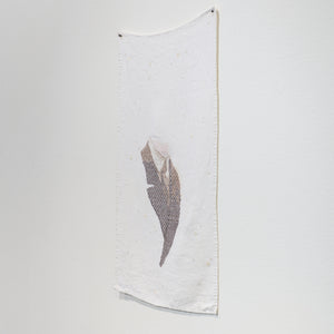 Sera Waters, Tied In (installation view), 2025-26, cotton, sequins on repurposed linen, 62 x 33 cm.