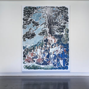 Clara Adolphs, A Way From Home (Tree and Mountain) (installation view), 2024, oil on linen, 285 x 207 cm