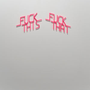 James Dodd, Fuck This, Fuck That (installation view), 2024, hand-crafted steel, powder coated, 36 x 100 x 2.5 cm