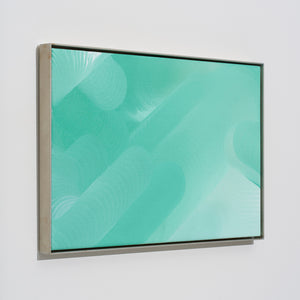 James Dodd, Mute Blues, 2025, acrylic and aerosol on canvas with aluminium frame, 37.5 x 57.5 cm
