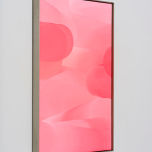 James Dodd, Mute Pinks, 2025, acrylic and aerosol on canvas with aluminium frame, 57.5 x 37.5 cm