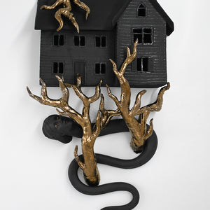 Fiona Roberts, Latent, 2026, stoneware, underglaze, glaze, acrylic paint, glue, fixings, 48 × 24 × 12 cm
