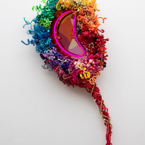Hiromi Tango, Rainbow Heart, 2022, woven textile and neon, 115 x 50 x 25 cm