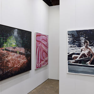 William Mackinnon, Ildiko Kovacs, Clara Adolphs in extended booth presentation at Sydney Contemporary Art Fair for Hugo Michell Gallery, 2026, Carriageworks, Sydney. Photo by Document Photography