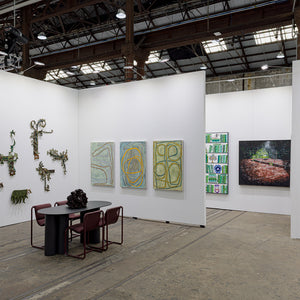 Julia Robinson, Ildiko Kovacs, Lucas Grogan, William Mackinnon, Sam Gold, and Amy Joy Watson at Sydney Contemporary Art Fair for Hugo Michell Gallery, 2026, Carriageworks, Sydney. Photo by Document Photography