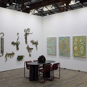 Julia Robinson, Ildiko Kovacs, Lucas Grogan, and Sam Gold at Sydney Contemporary Art Fair for Hugo Michell Gallery, 2026, Carriageworks, Sydney. Photo by Document Photography