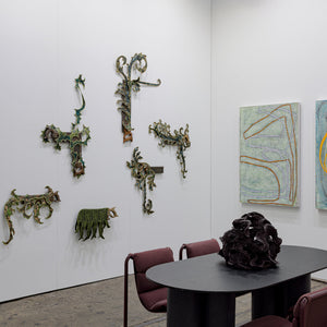 Julia Robinson, Ildiko Kovacs, and Sam Gold at Sydney Contemporary Art Fair for Hugo Michell Gallery, 2026, Carriageworks, Sydney. Photo by Document Photography