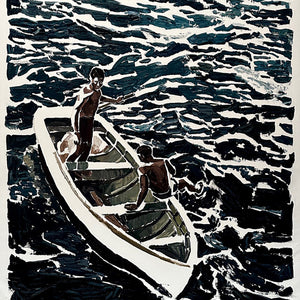 Clara Adolphs, Men on the Sea, 2024, oil on linen, 235 x 173 cm