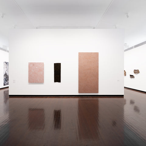 Installation of 'Material Nature', curated by Dr Anne-Marie Jean, at the ANU Drill Hall Gallery, 2025. Photo by Oscar Capezio