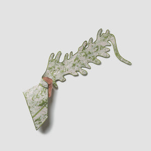 Julia Robinson, Deadhead, 2025
copper-plated log, jacquard, silk, thread, felt, interfacing, steel, magnets, 95 x 105 x 15 cm irreg.
