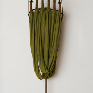 Julia Robinson, Dressed in weeds, 2023, linen, thread, rake, steel and fixings, 170 x 55 x 55 cm