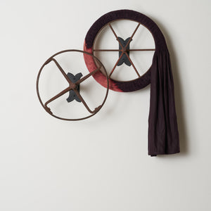 Julia Robinson, Rising dark, 2023, linen, thread, wheels, steel and fixings, 90 x 80 x 30 cm