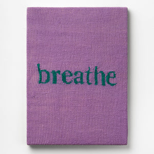 Kate Just, Breathe, 2023, from Self Care Action Series, hand knitted acrylic yarn, canvas, and timber, 55 x 40 cm 