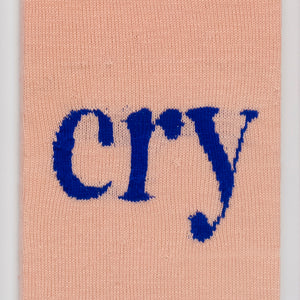 Kate Just, Cry, 2023, from Self Care Action Series, hand knitted acrylic yarn, canvas, and timber, 55 x 40 cm 