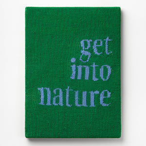 Kate Just, Get into Nature, 2023, from Self Care Action Series, hand knitted acrylic yarn, canvas, and timber, 55 x 40 cm 