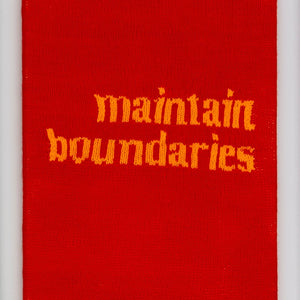 Kate Just, Maintain Boundaries, 2022, acrylic yarn, timber and canvas, 55 x 40 cm. Photography by Simon Strong