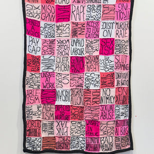 Kate Just, Tickled Pink To Be A Woman in 2023, 2023, hand knitted and hand crocheted wool and acrylic yarns, 170 x 130 cm