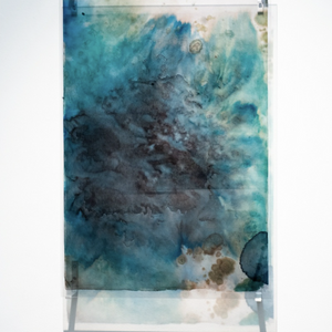 Janet Laurence, Maps that melt the memory of ice I, 2023, Duraclear on acrylic, Antarctic glacial ice pigment, 92 x 60.5 x 10 cm, edition of 3+1AP