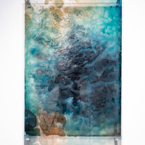 Janet Laurence, Maps that melt the memory of ice III, 2023, Duraclear on acrylic, Antarctic glacial ice pigment, 92 x 60.5 x 10 cm, edition of 3+1AP