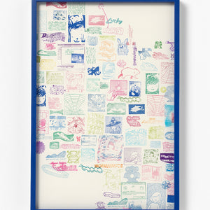 David Booth [Ghostpatrol], My ‘Whole Earth Catalogue’ Edge (, 2026, hand stamped ink mono print, 58.3 x 39.6 cm