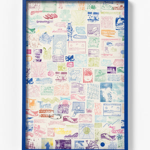 David Booth [Ghostpatrol], My ‘Whole Earth Catalogue’ Middle, 2026, hand stamped ink mono print, 58.3 x 39.6 cm