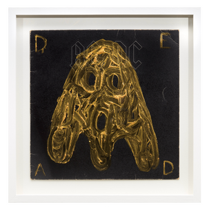 Nell, DEAD, 2024, acrylic paint on BACK IN BLACK cardboard record sleeve, 31.2 × 31.2 cm